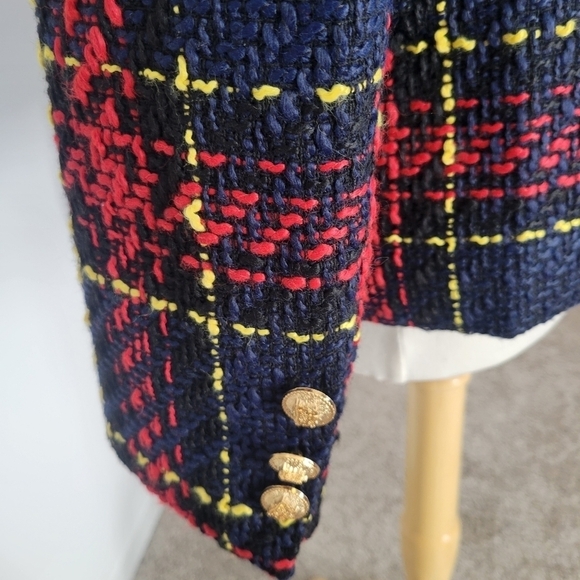 SMF Double- Breasted Plaid Tweed Jacket blazer w gold buttons super chic… - Picture 3 of 7